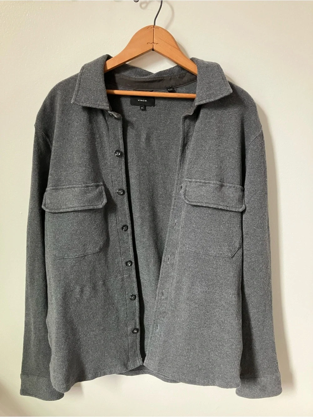 Vince Men's Double-Slub Cotton Blend Shirt Jacket Shacket Gray Medium